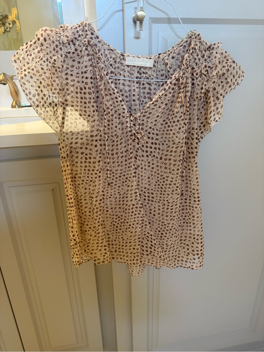 Ulla Johnson Sheer Cream Blouse with Brown and Gold accents